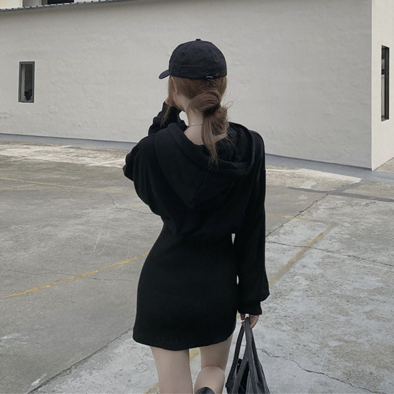 Black Hooded Mini Dress