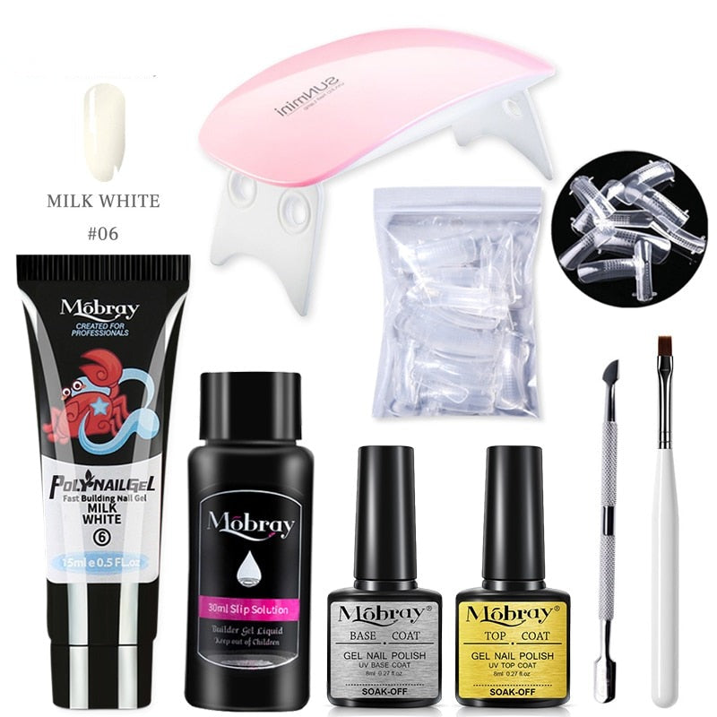 Mobray Poly Nail Gel Kit Nail Set With Nail Drying Lamp Base Top Coat Extension Gel Nail Kit Nail Tools Manicure Set