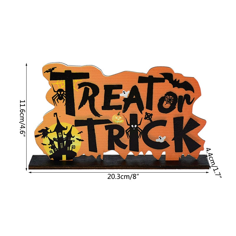 Halloween Wooden Ornaments Pumpkin Ghost Trick or Treat Pendants Halloween Party Decoration for Home Door Hanging Signs Kids Toy