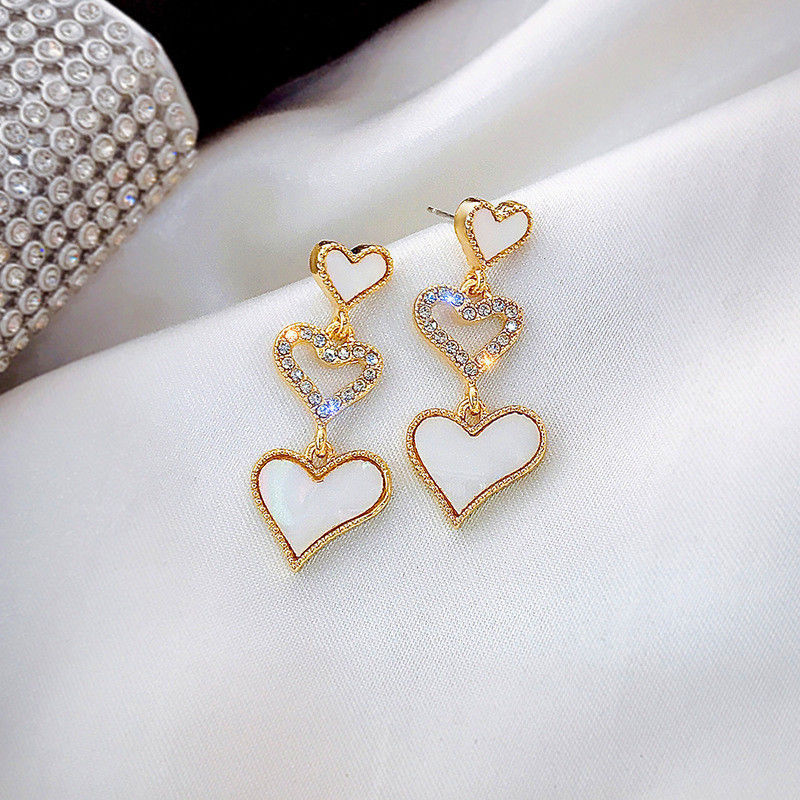 Fashion Love Peach Heart Shiny Full Rhinestone Drop Earrings For Women Simple Exquisite Butterfly Flower Earrings Party Jewelry