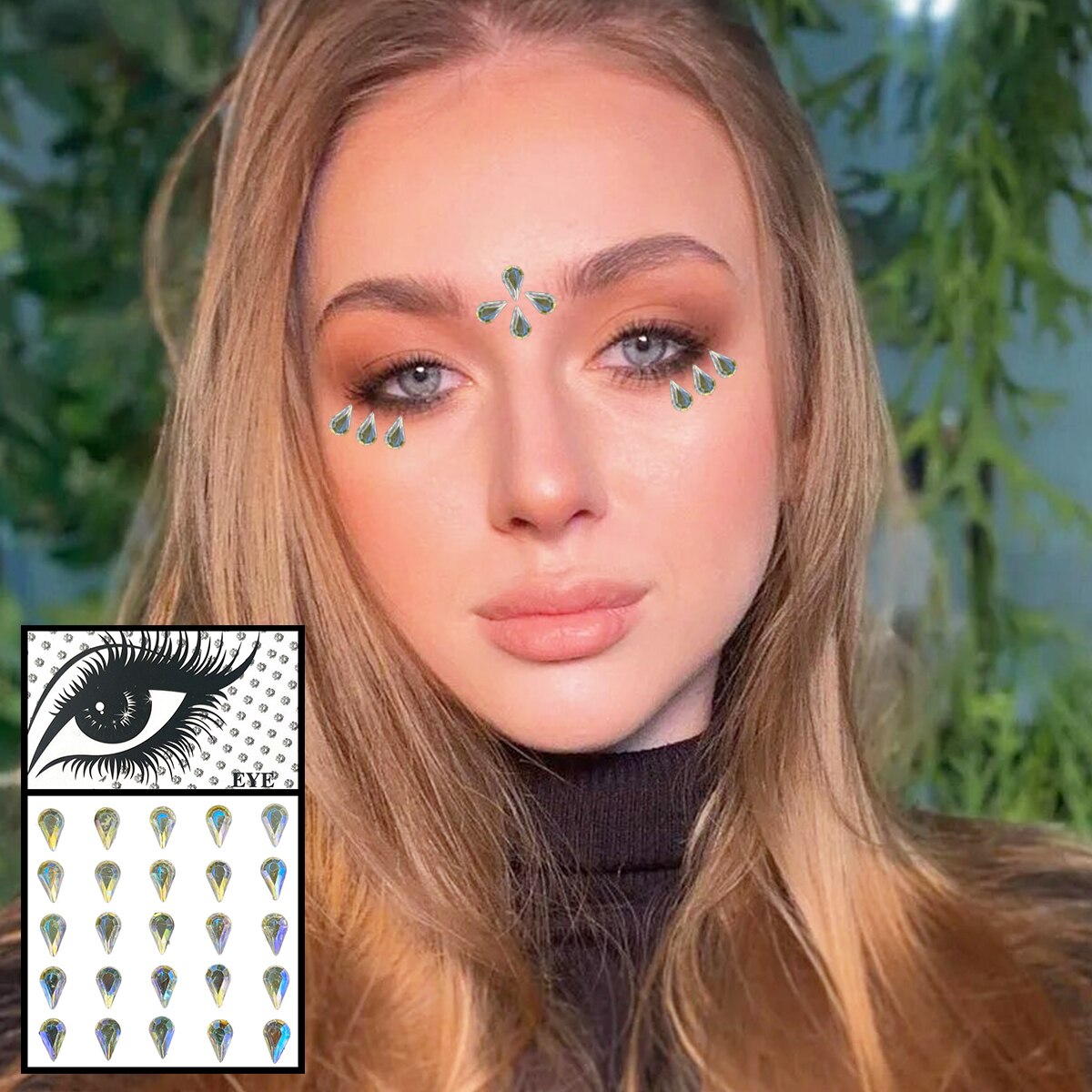 Star Face Gems Temporary Tattoos Eye Eyeliner Tears Crystals Jewels Makeup Sticker Flash Pearl Bindi Dots Jewelry Halloween Rave