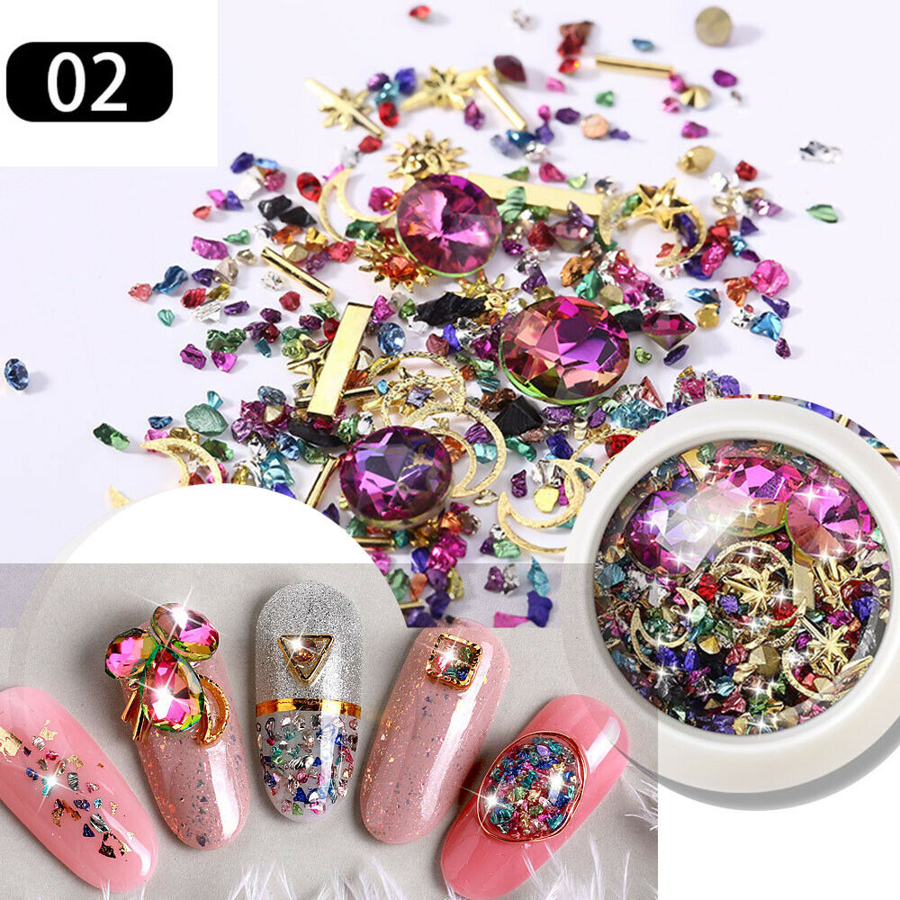 1 Box Glitter 3D Rhinestones AB Flat Back Shiny Stones Nail Art Decorations Mixed Size Nail Gems Crystal Strass Accessories