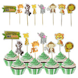 24pcs Safari Jungle Party Animal Cupcake Toppers Picks Birthday Party Decoration Kids Baby Shower Girl Favors Cupcake Toppers