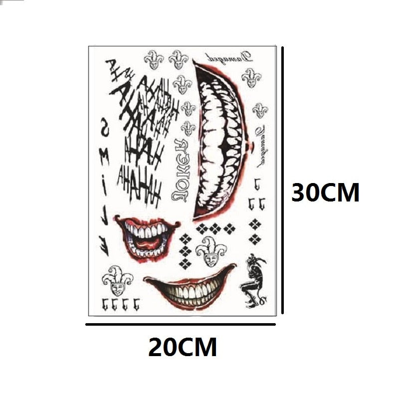 The Joker Temporary Tattoo Stickers Halloween Crazy Harley Big Mouth Fake Tattoo Sticker For Cool Man And Woman