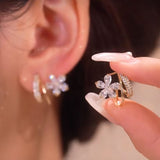 Korean Elegant Zircon Flower Stud Earrings for Women Girls Fashion Shell Small Flower Earring Boucle D'oreille Oorbellen Jewelry