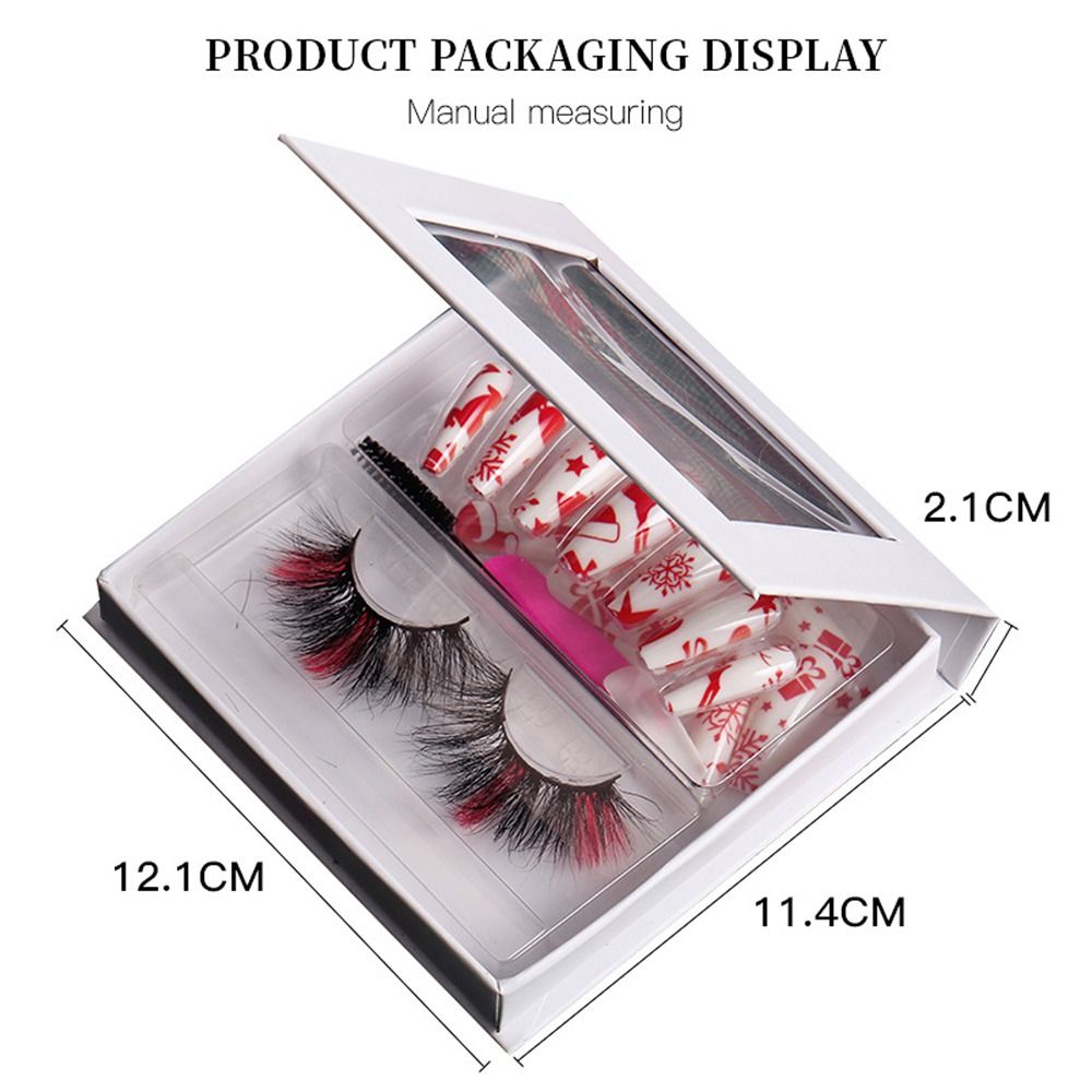 Extension Toools Colorful Fluffy Full Cover Press on Nails Christmas 3D Mink Hair False Eyelashes Nail Eyelashes Kit