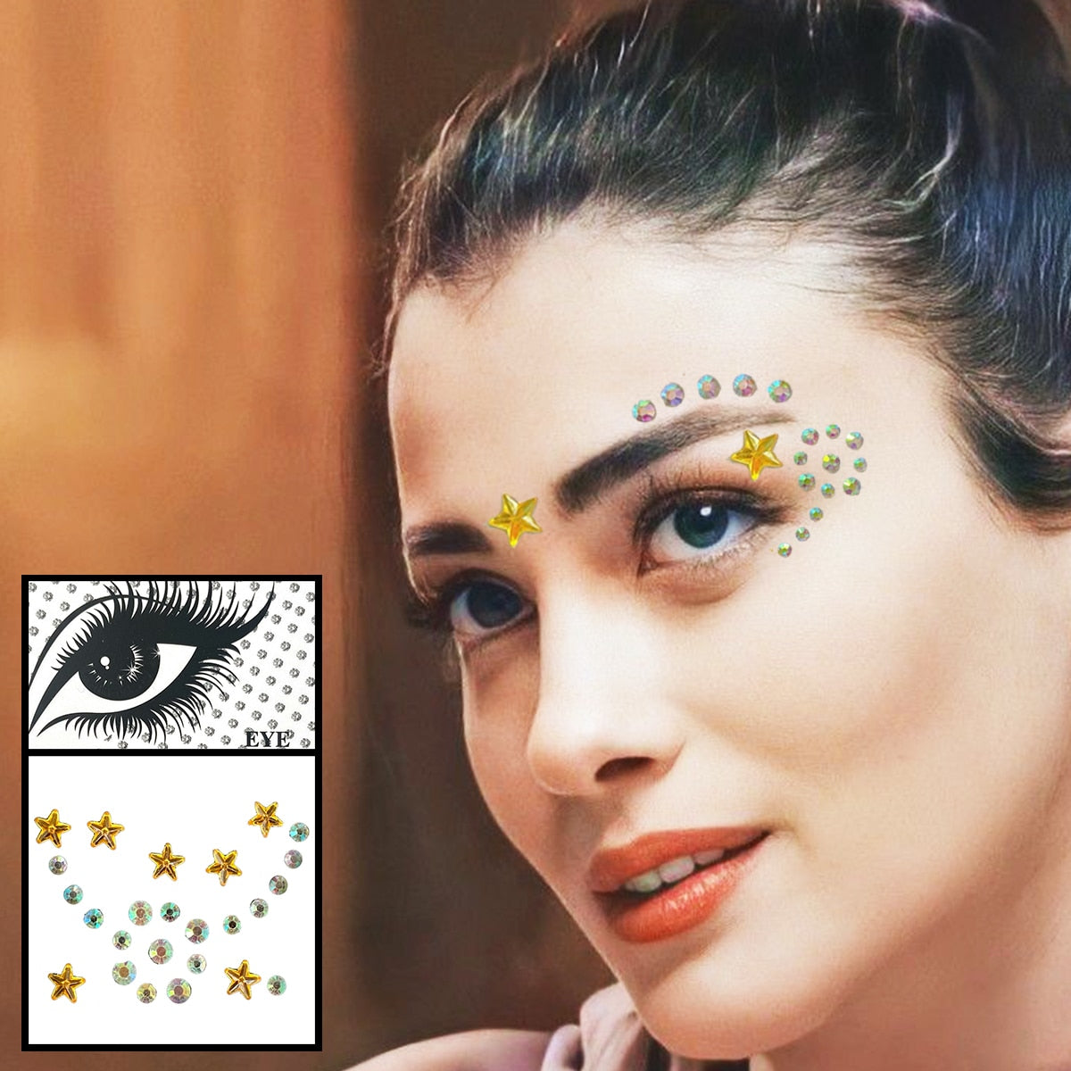 Star Face Gems Temporary Tattoos Eye Eyeliner Tears Crystals Jewels Makeup Sticker Flash Pearl Bindi Dots Jewelry Halloween Rave