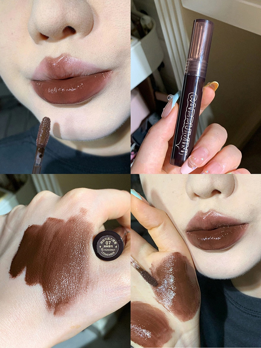 Punk Dark Brown Mirror Water Lip Gloss Red Lip Glaze Transparent Glass Lip Oil Waterproof Liquid Lipstick Nude Clear Tint Makeup