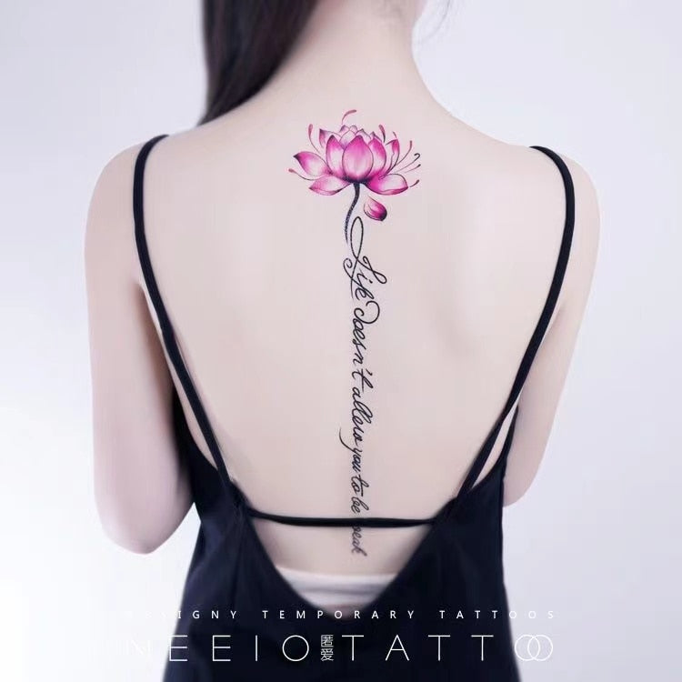 Waterproof Temporary Tattoo Sticker Sexy Black And White Ink Style Flower Line Tattoo Flash Tattoo Back Female