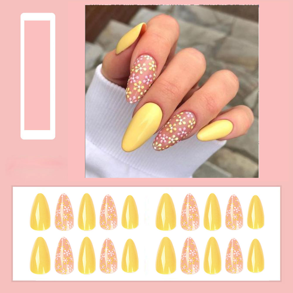 Simple French Wearable False Nails Almond Colorful Stripes Colorblock Design Manicure Fake Nails Line Full Cover Press On Nail