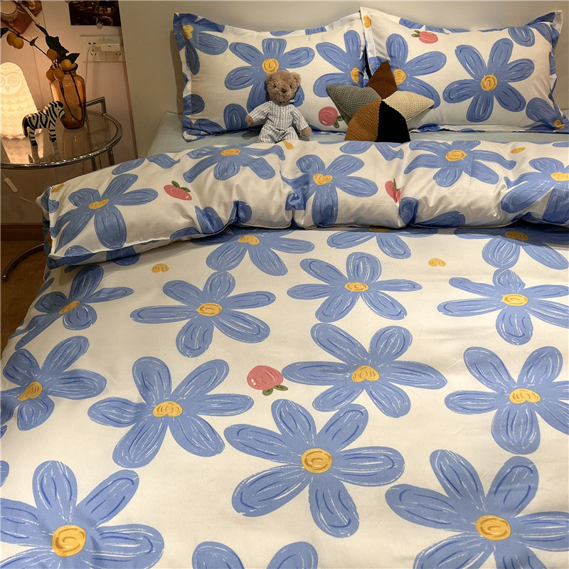 Floral Bedding Set with Flat Sheet Quilt Duvet Cover Pillowcase Bed Linens Boy Girl Single Double Queen Size Home Textile