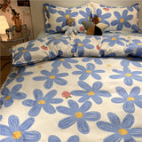 Floral Bedding Set with Flat Sheet Quilt Duvet Cover Pillowcase Bed Linens Boy Girl Single Double Queen Size Home Textile