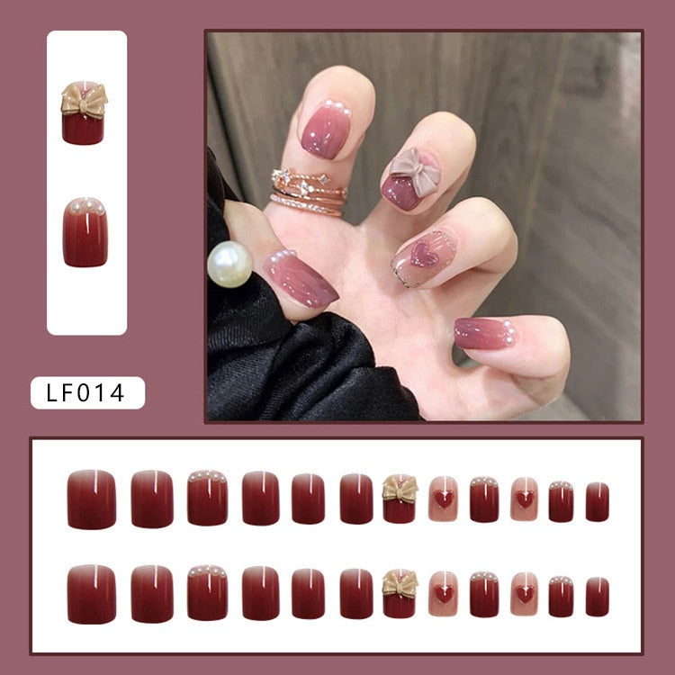 24Pcs/Box Sweet Short Round/Square Head False Nail Art Full Cover Detachable Artificial Fake Nails Ballerina Press on Nails Tips