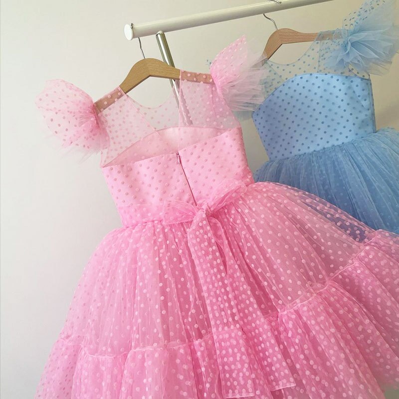 Summer Girl Dress Birthday Party Princess Dress Children  Polka Dots Gown Flower Girl Wedding Tutu Fluffy Dresses Vestidos