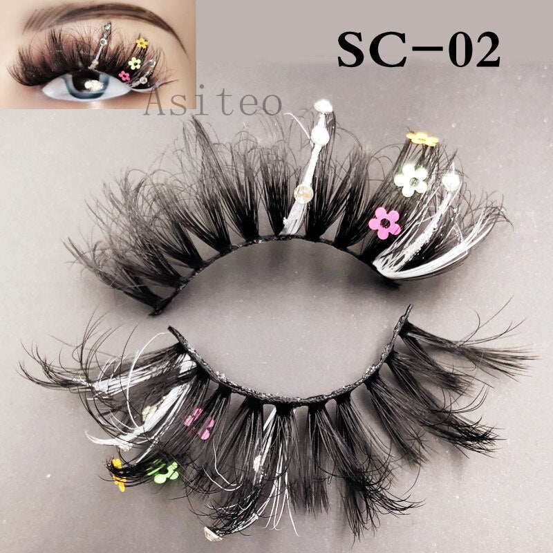 Asiteo Newest Colored False Lashes Rainbow Butterfly Glitter Diamond Sequins Eyelashes Princess 25MM Fluffy for Stage Halloween