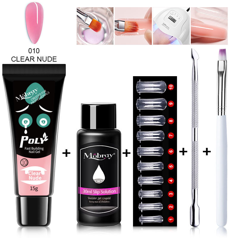 Poly Nail Gel Kit UV LED Nail lamp Nail Extension Gel Glitter Soak Off Varnish Nail Art Set with Slip Solution Manicure Tools