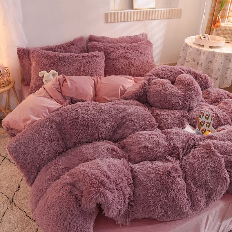 Nordic Winter Warm Bedding Set Luxury Thicken Mink Fleece Duvet Cover Bed Sheet and Pillowcases Quilt Cover Queen King Size Home