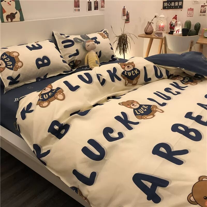 Cute White Duck Bedding Set Soft Home Textile Queen King Size Flat Bed Sheet Polyester Quilt Cover Pillowcase Kawaii Duvet Cover