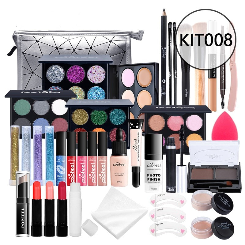 Oklulu ALL IN ONE Full Professional Cosmetics Makeup kit(eyeshadow, lip gloss,lipstick,makeup brushes,eyebrow,concealer)withbag