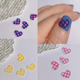 10pcs Chess&Heart Resin Nail Charm Transparent 6Color Black White Plaid/Checker Board Loving Heart Shape Nail Decorations #TY7-1