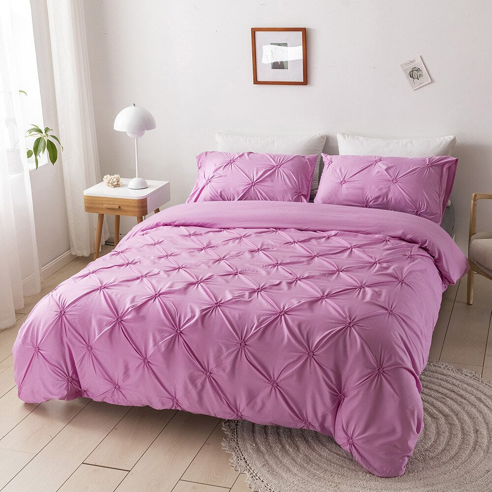 Crafts 3D Pinch Pleated Duvet Cover Set Queen Size Solid Single Double Bedding Set King Soft Durable Quilt Cover and Pillow Case