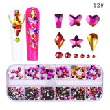 12Grid Nail Charms Multi Size Ab/colorful Hotfix Rhinestones 3D Crystal Nail Art Decorations Nails Accessories for Women Nail