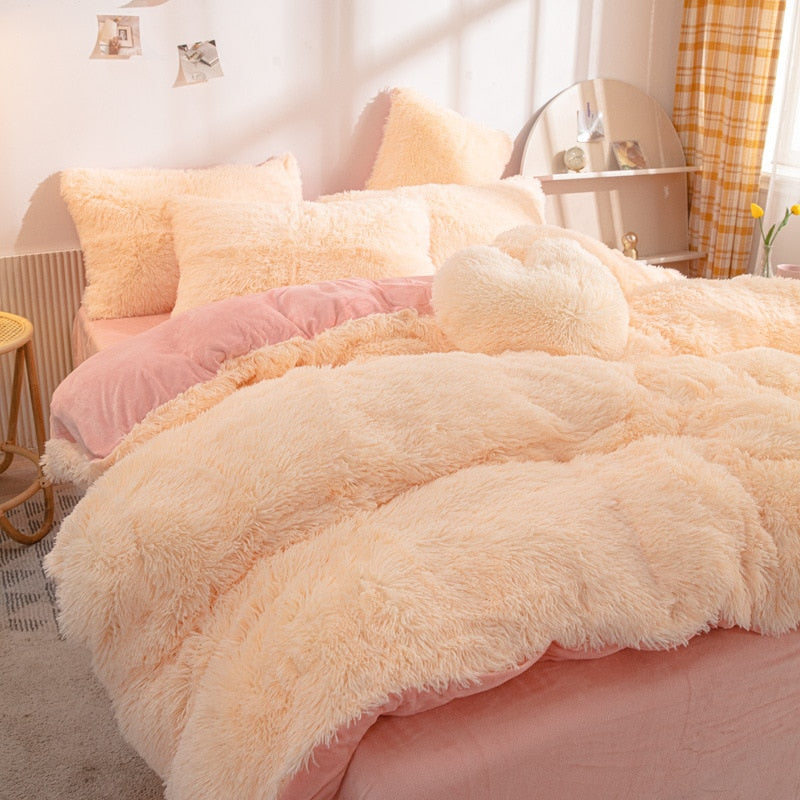 Nordic Winter Warm Bedding Set Luxury Thicken Mink Fleece Duvet Cover Bed Sheet and Pillowcases Quilt Cover Queen King Size Home