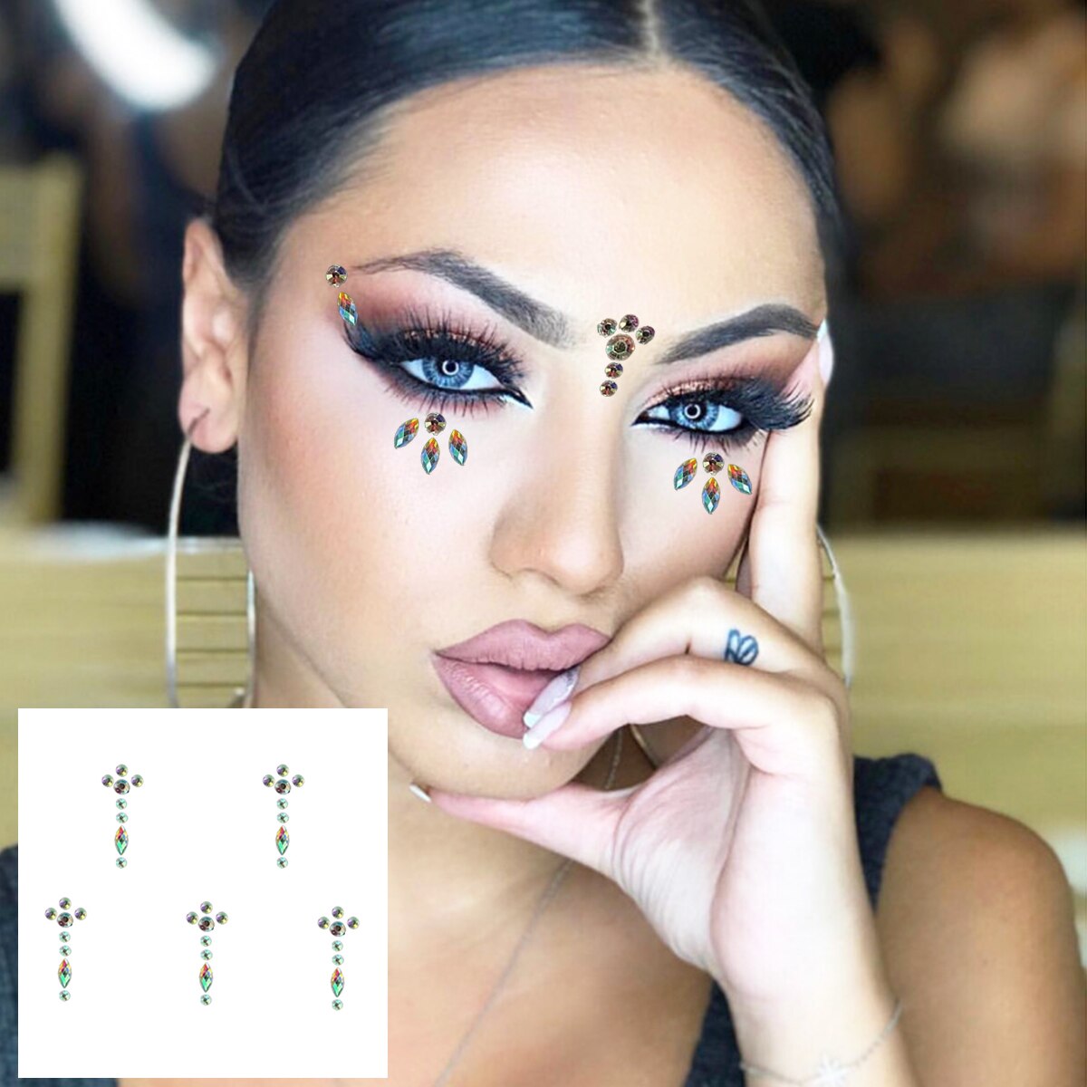 Star Face Gems Temporary Tattoos Eye Eyeliner Tears Crystals Jewels Makeup Sticker Flash Pearl Bindi Dots Jewelry Halloween Rave