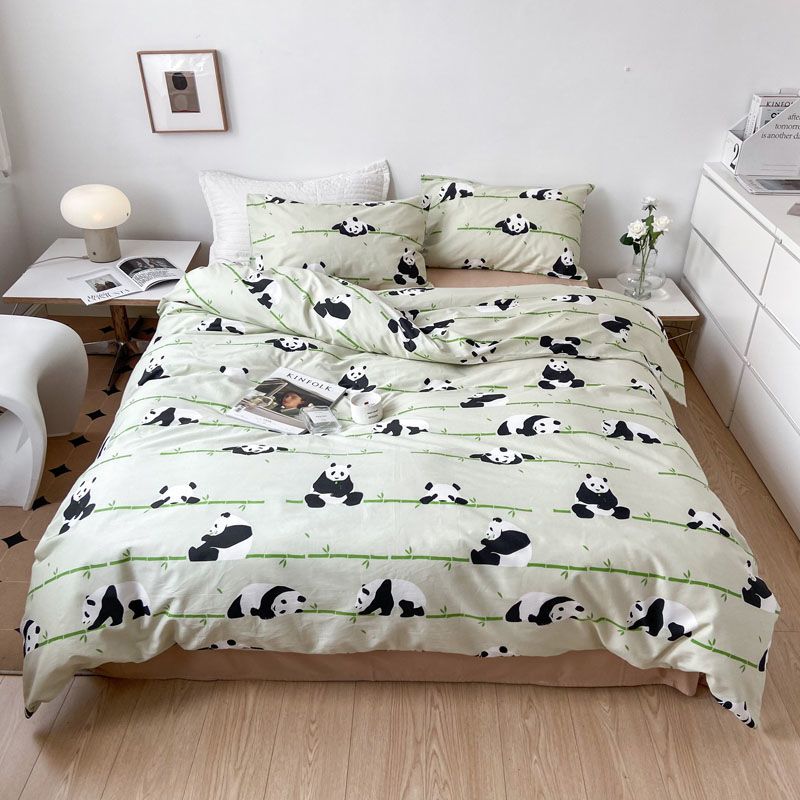 100%Cotton Cute Panda Bed Set Four-piece/Set Duvet Cover/pillowcase/bed Sheet Single Bed/double/King Bed 220x240cm/200x230cm