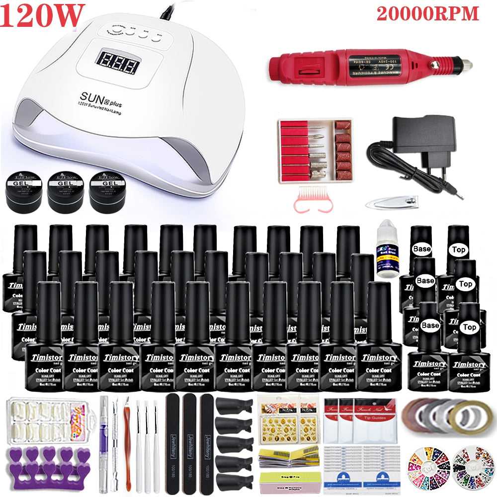 150W Nail Lamp Gift Set With 30 Colors Nail Gel Polish Manicure Set Acrylic Nail Kit With High Quality 20/12W Nail Drill Machine