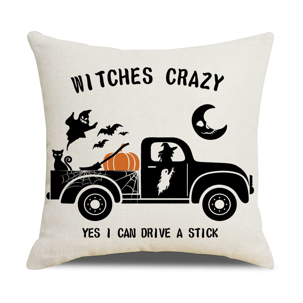 2022 New Linen Halloween Fall Cushion Cover 18Inch Trick or Treat Farmhouse Cat Witch Home Throw Pillow Covers for Couch Decor