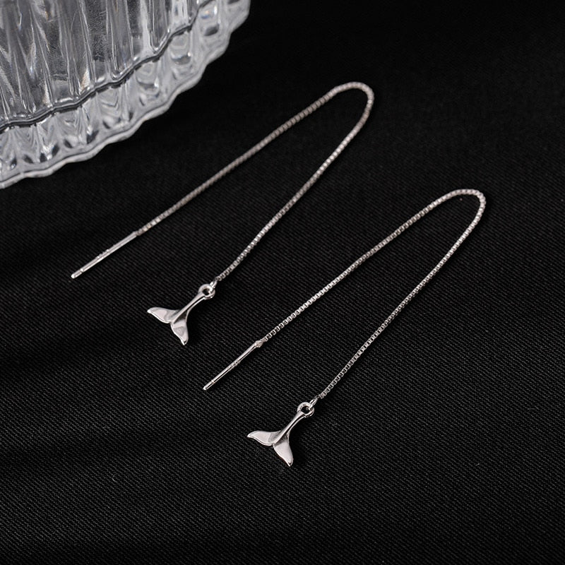 Korea Gold Color Flower Chain Tassel Drop Earrings For Women Bird Rabbit Leaf Airplane Long Piercing Line Earrings Party Jewelry