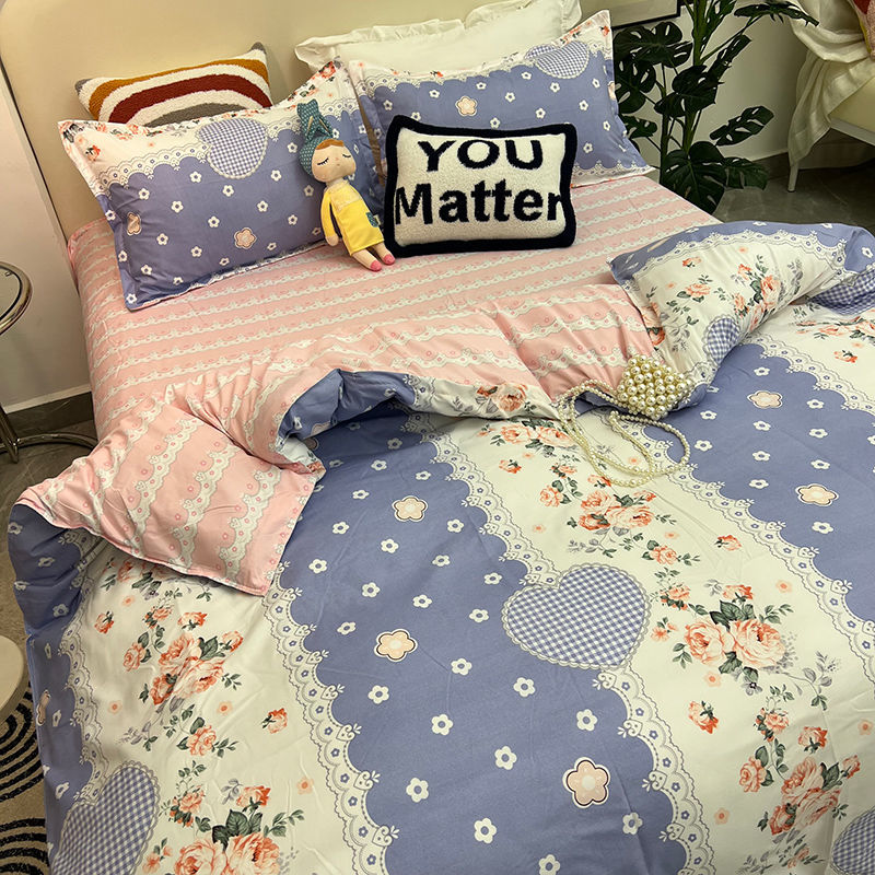 Floral Bedding Set with Flat Sheet Quilt Duvet Cover Pillowcase Bed Linens Boy Girl Single Double Queen Size Home Textile