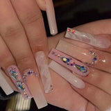 Pink Cow Design False Nail French Full Cover Long Coffin Fake Nails Glue DIY Manicure Nail Art Tools press on nails nail tips