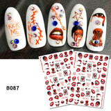 Scary Horrible Halloween Nail Stickers 3D Bloody Lips Skull Ghost Pattern Sliders Nail Art Decorations for Halloween Party
