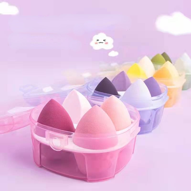 4pcs/box Fashion Make Up Mixer Cosmetic Puff Makeup Sponge Foundation Powder Sponge Beauty Tool Makeup Tool Accessories Boxed