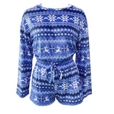 Women's Christmas Sleeping Clothes Round Collar Snowflake Print Tops + Elastic Loose Shorts Pajama Sets Home Wear Clothes