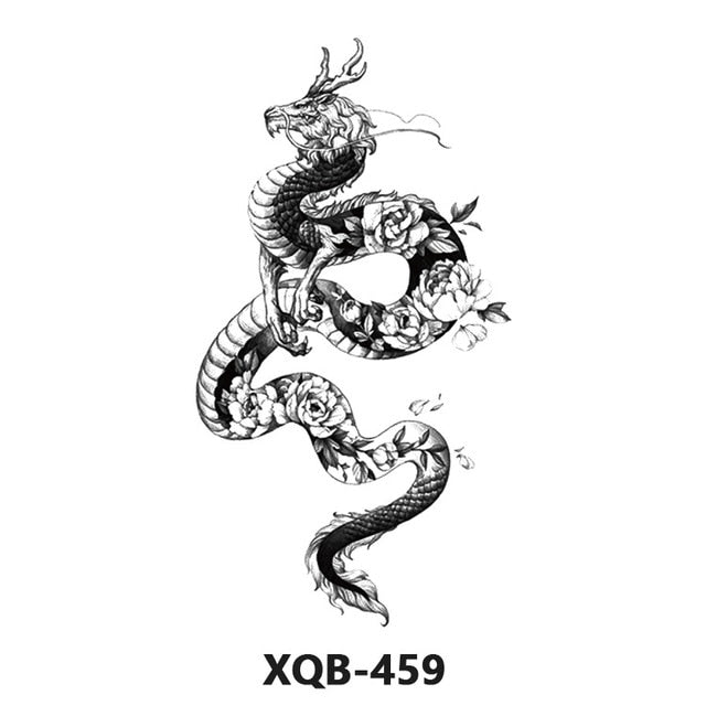 Black And White Snake Waterproof Tattoo Sticker Arm Female Male Fake Tattoo Line Python Body Art