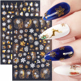 Holographic Mirror Gold White Christmas Nail Sticker Glitte Snowflakes Lace Geometry Leaf Winter Nail Accessories SAF712-719