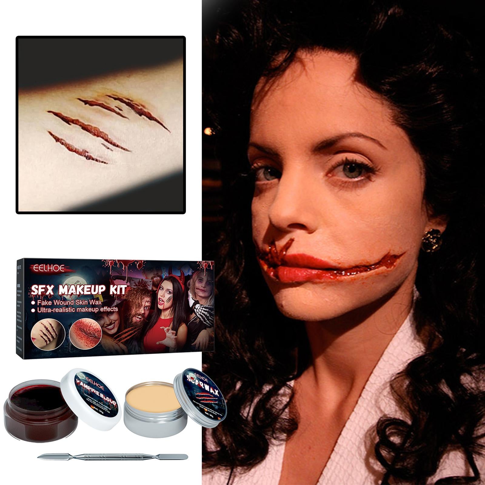Halloween SFX Makeup Kit Safe Skin-friendly Scars Wax Fake Blood Gel Silver Spatula Special Effects Realistic Wounds Makeup Set
