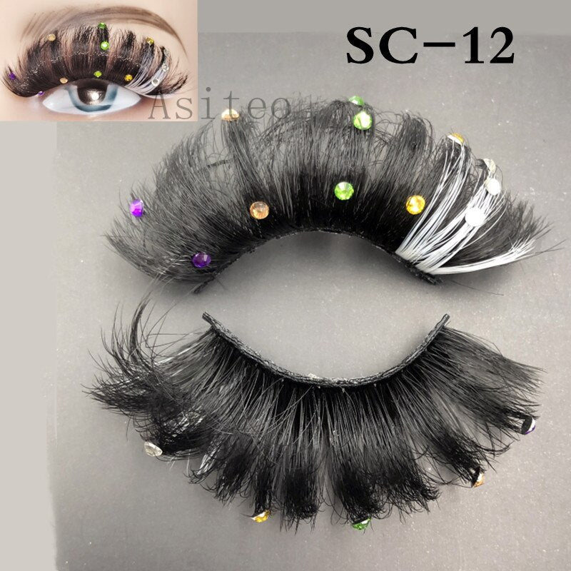 Asiteo Newest Colored False Lashes Rainbow Butterfly Glitter Diamond Sequins Eyelashes Princess 25MM Fluffy for Stage Halloween