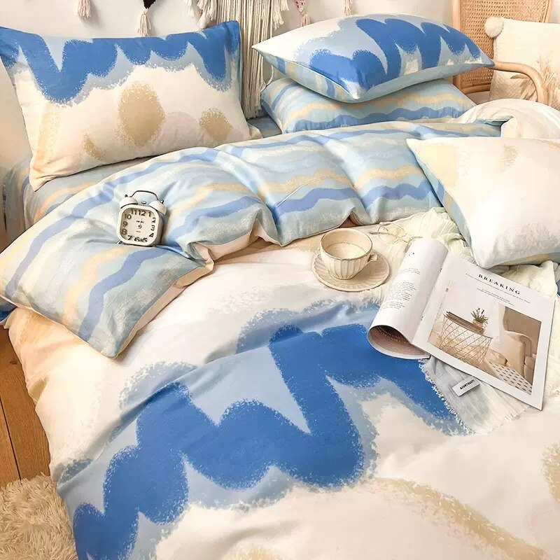 Nordic Style Stripe Print 100% Cotton Duvet Cover Set Queen Size Soft Skin Friendly Bedding Set Full Single Bed Quilt Cover Sets