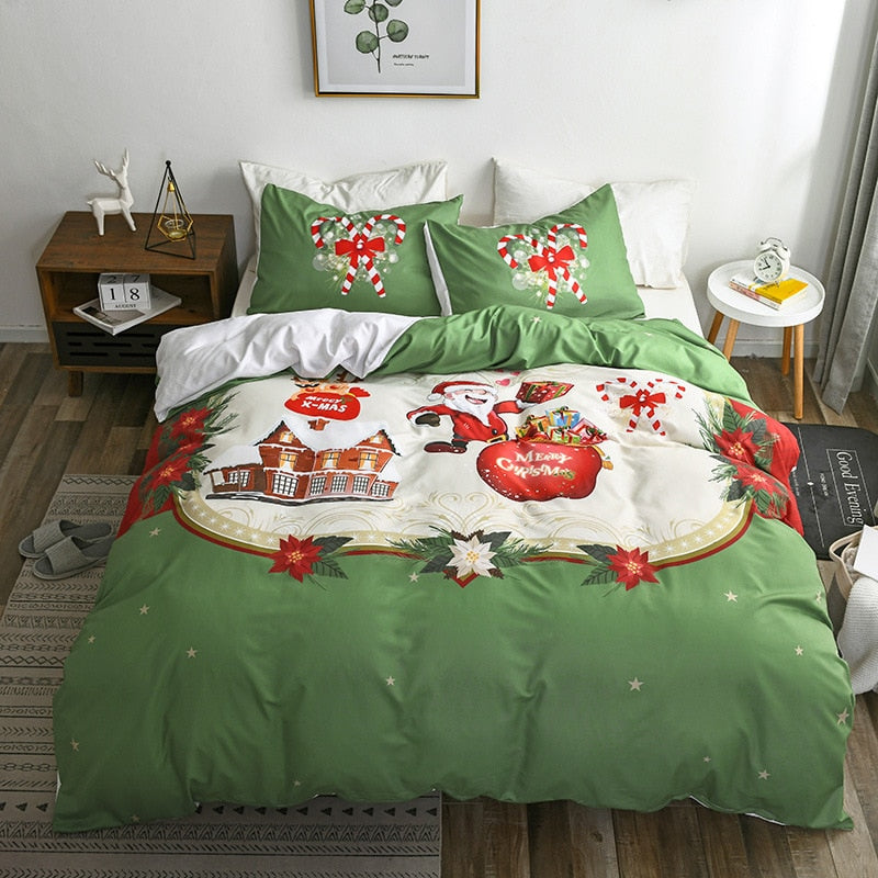 Christmas Style Queen Bedding Set Santa Claus Print Duvet Cover Set Single Double Bed Quilt Cover and Pillow Cases Bedding Sets