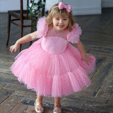 Summer Girl Dress Birthday Party Princess Dress Children  Polka Dots Gown Flower Girl Wedding Tutu Fluffy Dresses Vestidos