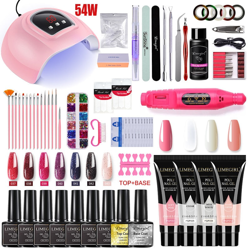 Nail Set Acrylic Nail Kit for Nail Extension Gel Nail Polish Set Quick Building Poly UV Gel Set With LED Nail Lamp Nail Tool Set