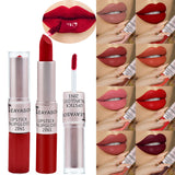 Velvet Nude Matte Lip Gloss Lipstick 2 in 1 Waterproof Long Lasting Lip Balm Sexy Red Lip Tint Professional Makeup for Women