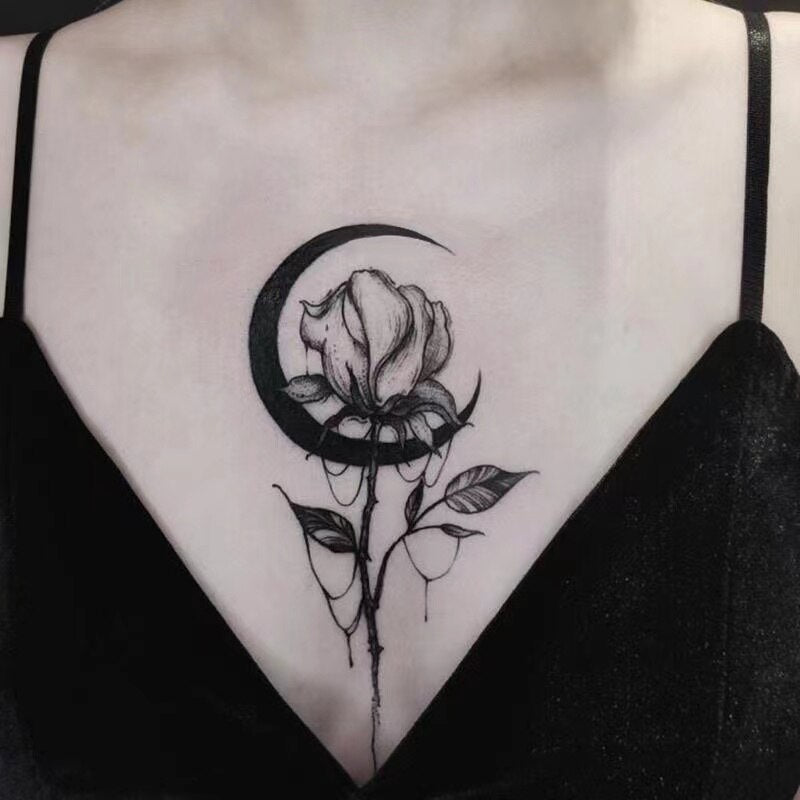 Waterproof Temporary Tattoo Sticker Black White Vines Design Body Art Fake Tattoo Flash Tattoo Chest Female