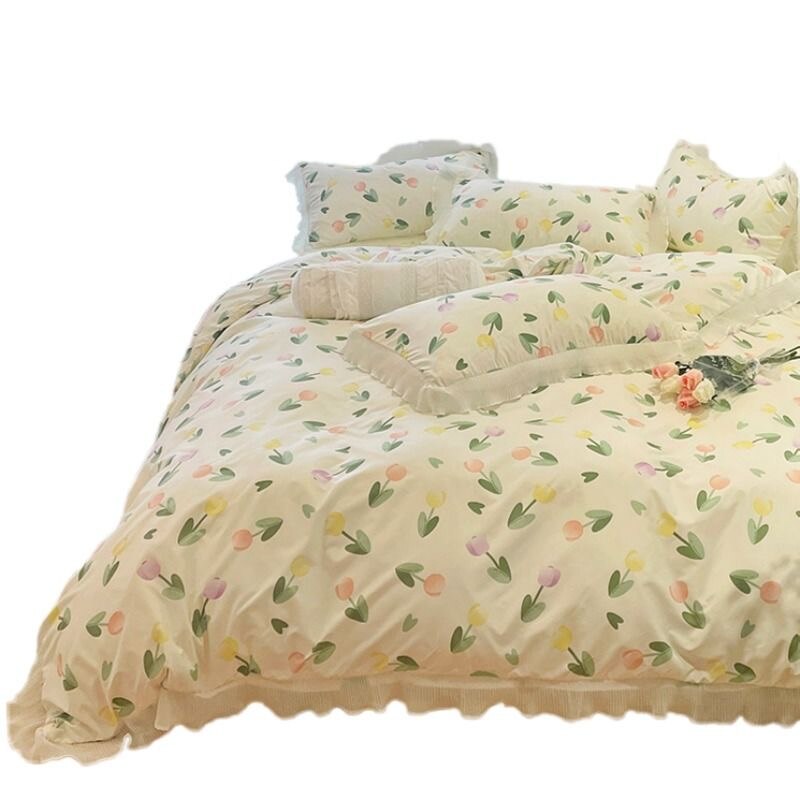 Polyester Bedding Set Pastoral Style Tulip Pattern Flowers Floral- Double -- Pillow Case / Bed Sheet / Quilt Cover