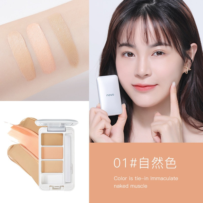 Novo  Face Contour Concealer 3Colors Palette Makeup Cover Concealer Foundation Brightener Makeup Full Cover