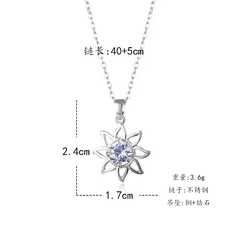 Lovely Sunflower Necklace for Women Stainless Steel Zircon Flower Pendant Necklace Gift Luxury Choker Korea Style Clavicle Chain